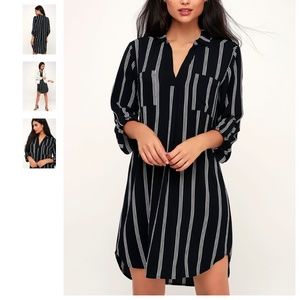 LUSH Meet Chic Black and White Striped Shirt Dress